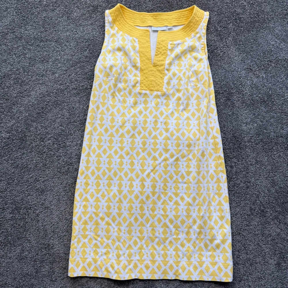 New York & Company Yellow Geometric Diamond Print Cotton Shift Dress Womens M